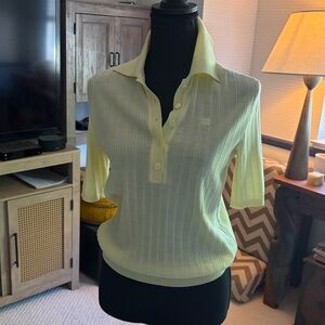 Givenchy Pale Yellow Ribbed Short-Sleeve Polo Top. NWOT